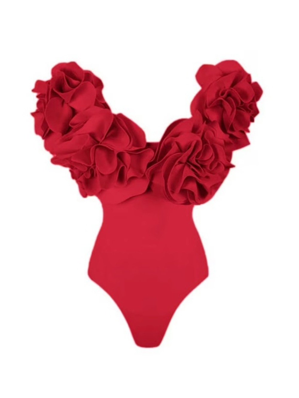 Red Floral Ruffle One-Piece Swimsuit - Picture 2 of 3